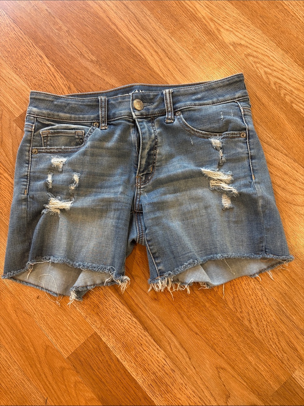 American Eagle Outfitters Midi Distressed Blue Jean Shorts 8